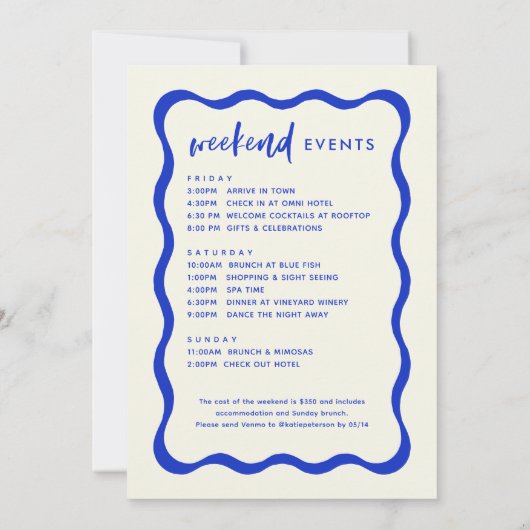 Golvende Retro Blauwe Bachelorette Weekend Route Kaart (Achterkant)