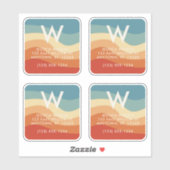 golvende retro gestreepte monogram persoonlijk con sticker (Vel)