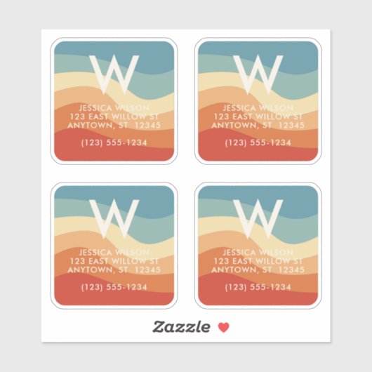 golvende retro gestreepte monogram persoonlijk con sticker (Vel)