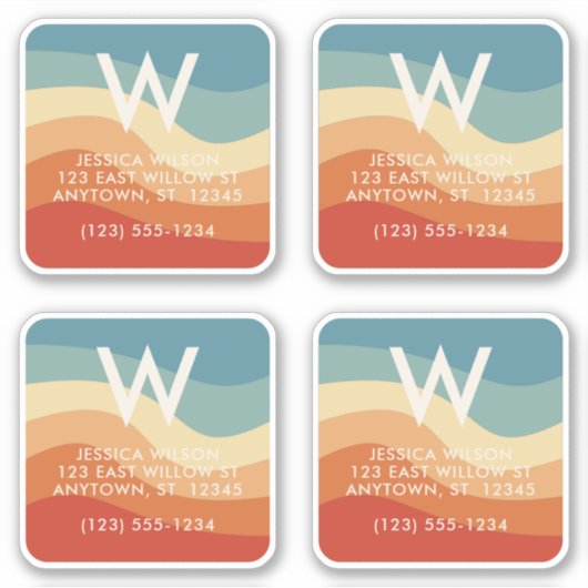 golvende retro gestreepte monogram persoonlijk con sticker (Voorkant)