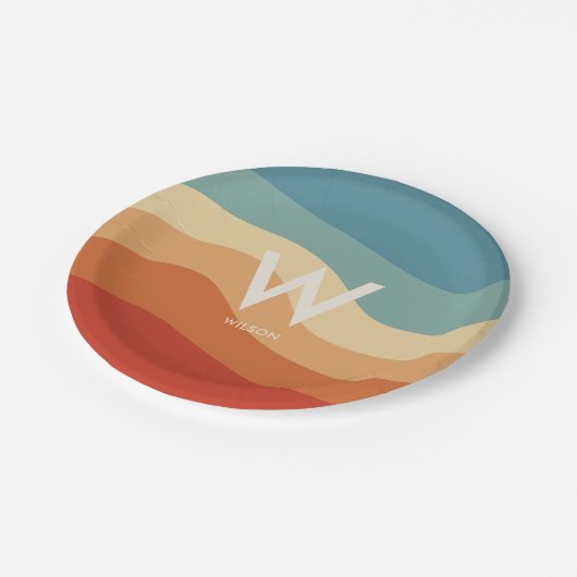 Golvende Retro Gestreepte Monogram Persoonlijk Fee Papieren Bordje (Gekanteld)