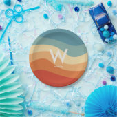 Golvende Retro Gestreepte Monogram Persoonlijke Pa Papieren Bordje (Feest)