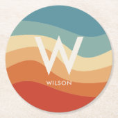 Golvende Retro Gestreepte Monogram Persoonlijke Pa Ronde Kartonnen Onderzetter (Voorkant)