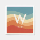 Golvende Retro Gestreepte Monogram Persoonlijke Pa Servet (Voorkant)