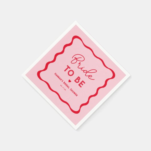 Golvende Retro Roze en Rode Bruid Wordt Trouw Brui Servet (Hoek)