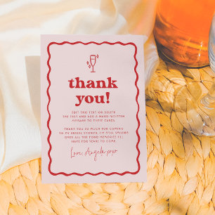 Golvende Retro Roze & Rood Groovy Moderne Bruidsbr Bedankkaart