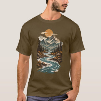 Golvende rivier berg wildernis landschap t-shirt