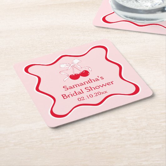 Golvende rode en roze kersenslierten Bruidsdouche Kartonnen Onderzetters (Schuin)