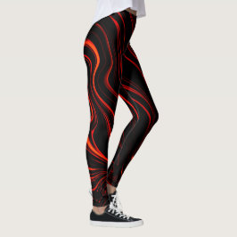Golvende rode lange sporen over zwarte achtergrond leggings