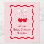 Golvende rode roze kers op de bovenkant strik brui wijn etiket (Enkel label)