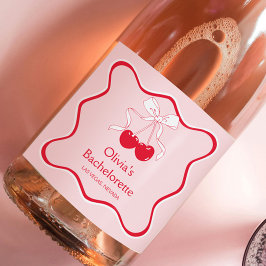Golvende Rode Roze Kers Op Top Bachelorette Champa Sparkling Wijnetiket