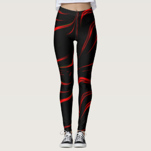 Golvende rode streken op zwarte achtergrond leggings