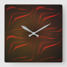 Golvende rode streken op zwarte achtergrond vierkante klok