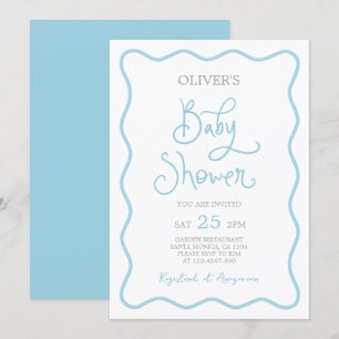 Golvende Scallop-rand baby shower jongens uitnodig Kaart
