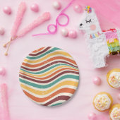 Golvende strepen, grunge. Retro groovy Papieren Bordje (Feest)