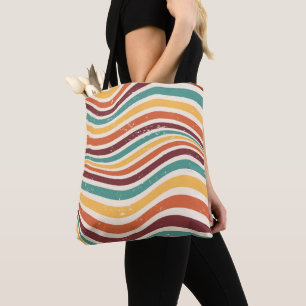 Golvende strepen, grunge. retro tote bag