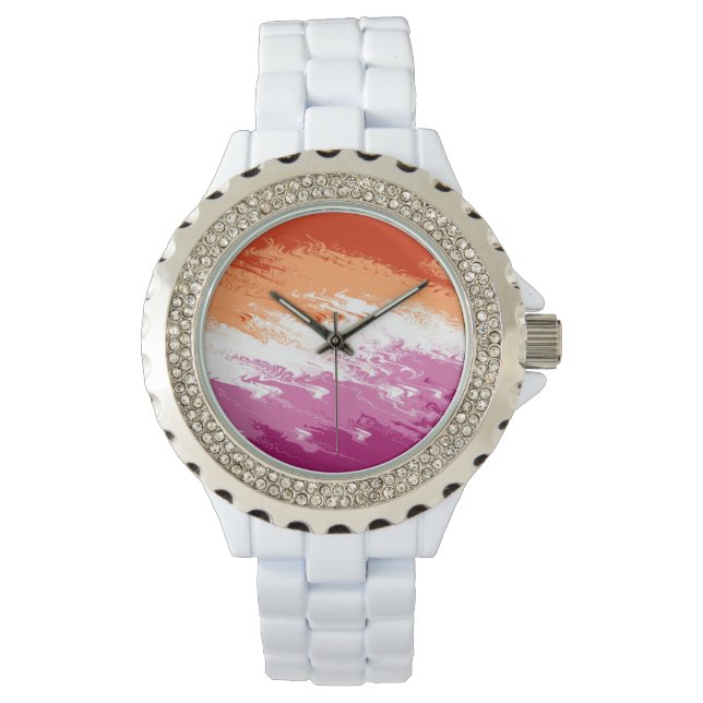 Golvende Trippy Abstract Lesbische Pride Vlag Horloge (Voorkant)