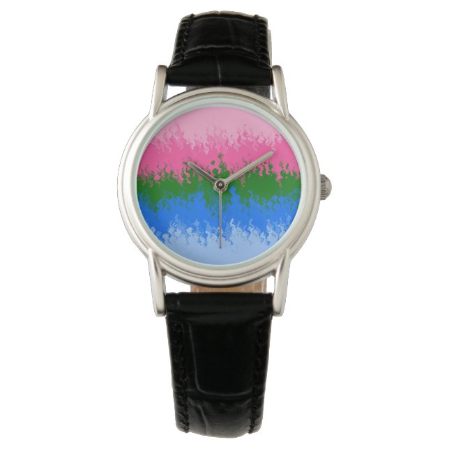 Golvende Trippy Abstract Omniromantische Pride Vla Horloge (Voorkant)