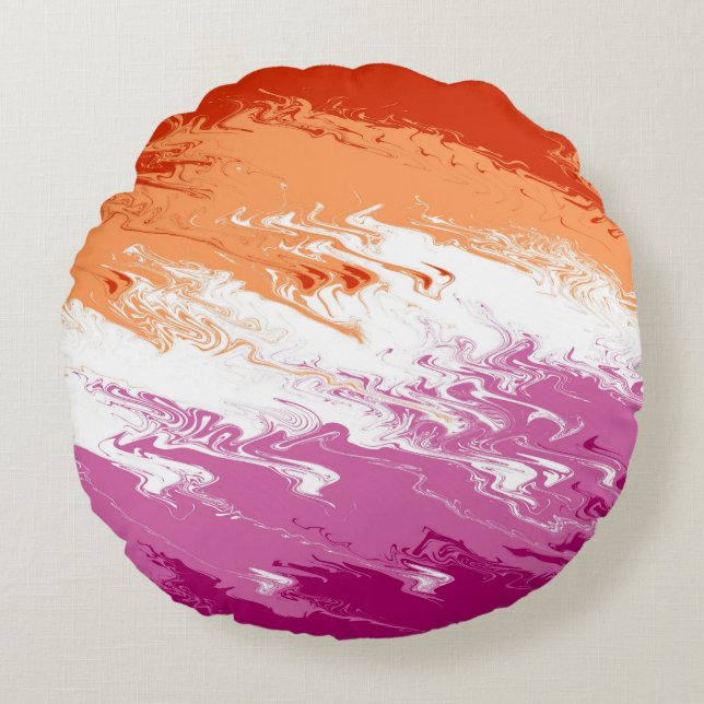 Golvende Trippy Groovy Abstract Lesbische Pride Vl Rond Kussen (Voorkant)