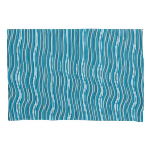 Golvende turquoise en witte strepen kussensloop (Voorkant)