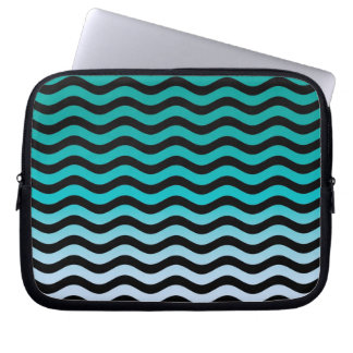 Golvende turquoise strepen laptop sleeve
