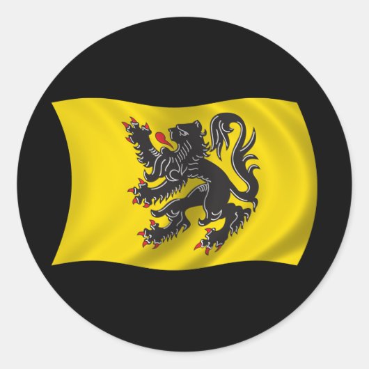 Golvende vlag Vlaanderen Ronde Sticker (Voorkant)