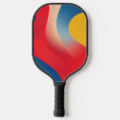 Golvende vormen in geel, blauw en rood pickleball paddle (Achterkant)