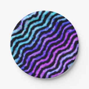 golvende waterverf - cyaan en paarse: papieren bordje