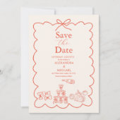 Golvende Whimsical Italiaanse Doodle Bruiloft Save The Date (Voorkant)