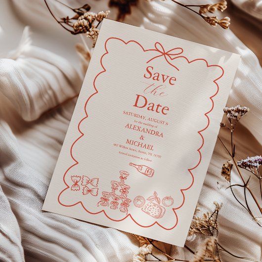 Golvende Whimsical Italiaanse Doodle Bruiloft Save The Date