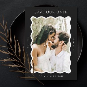 Golvende Zwart-wit Moderne foto Opslaan De Datum Kaart