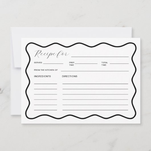 Golvende Zwarte en Witte Bruiloft Recept Kaart (Voorkant)