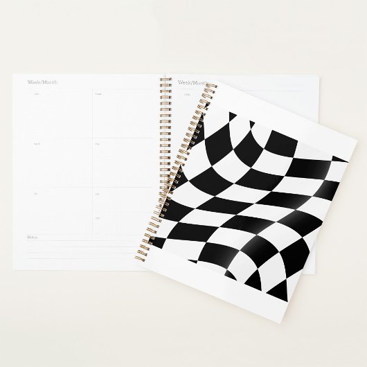 Golvende Zwarte en Witte Geruite Vlag Racing Planner