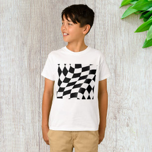 Golvende Zwarte en Witte Geruite Vlag Racing T-shirt