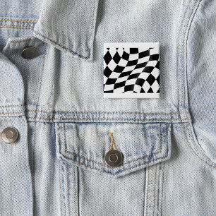 Golvende Zwarte en Witte Geruite Vlag Racing Vierkante Button 5,1 Cm