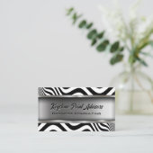 Golvende zwarte witte lijnen | Metallisch Visitekaartje (Staand voorkant)