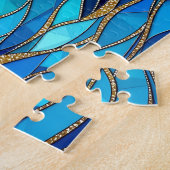 Golvenzee Blauw en Goud Mozaïek Kunst Legpuzzel (Zijkant)