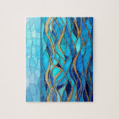 Golvenzee Blauw en Goud Mozaïek Kunst Legpuzzel (Verticaal)