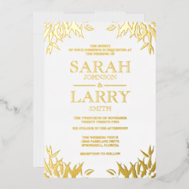 Gom Leaf Elegant Gold Traditional Wedding Folie Uitnodiging
