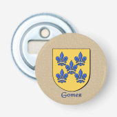 Gomez Heraldic Arms op perkament stijl terug Button Flesopener (Voorkant)