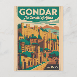 Gondar Ethiopië Retro Reisposter Kunst Feestdagenkaart