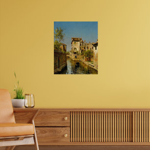 Gondelier op een Venetiaans kanaal Poster