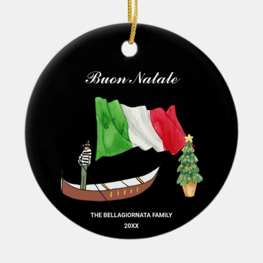 *~* Gondola Flag Italië Buon Natale Fotokerstmis Keramisch Ornament (Voorkant)