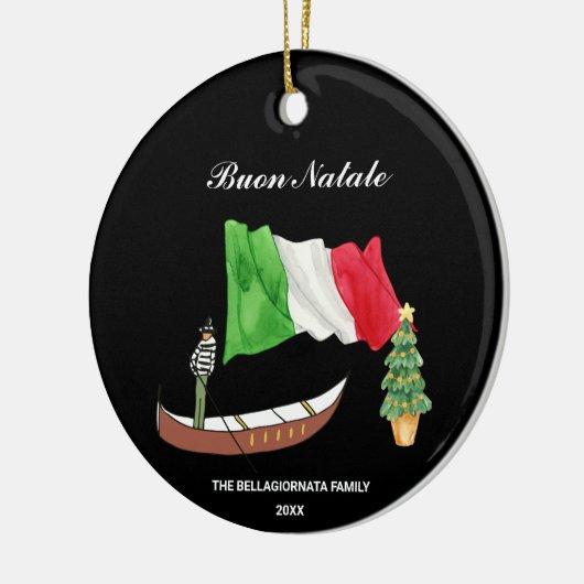 *~* Gondola Flag Italië Buon Natale Fotokerstmis Keramisch Ornament (Links)