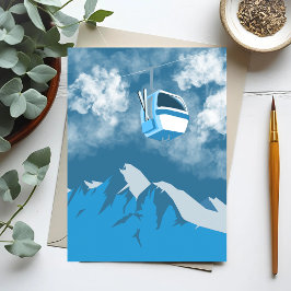 Gondola rit | Schilderij van winters skigebied Briefkaart