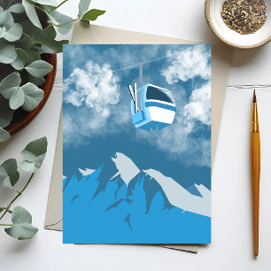 Gondola rit   Schilderij van winters skigebied Briefkaart