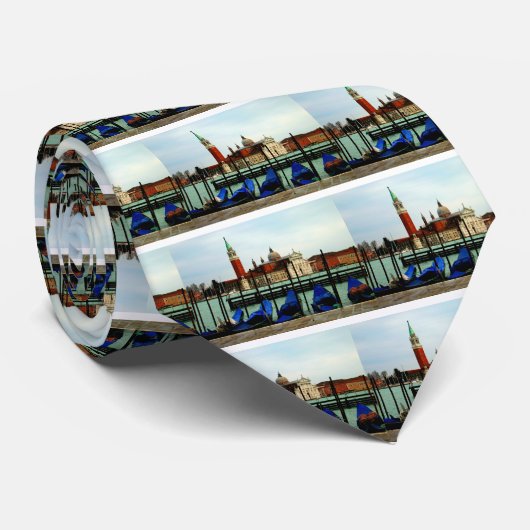 Gondolas en San Giorgio Maggiore, Venetië Stropdas (Opgerold)