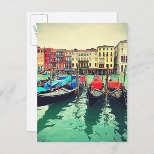 Gondolas On Grand Canal, Venetië, Italië. Retro Briefkaart (Voorkant / Achterkant)