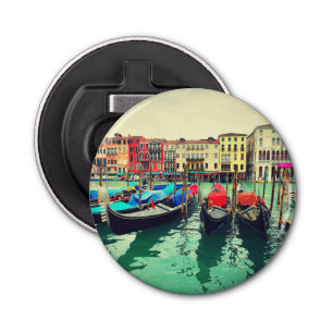 Gondolas On Grand Canal, Venetië, Italië. Retro Button Flesopener