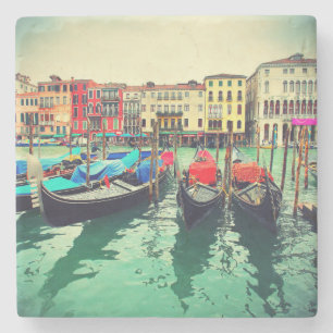 Gondolas On Grand Canal, Venetië, Italië. Retro Stenen Onderzetter